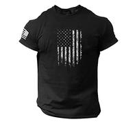 Plain T Shirt Summer Men's Us Flag Logo Casual Fitness Printed Short Sleeved T Shirt (Black, XXXXXXL)