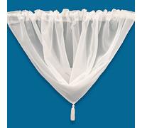 Plain Tasseled Voile Swags Net Curtains Voile Swag Valance Pelmet (White)