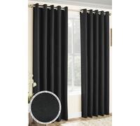 Plain Textured Thermal Room Darkening Energy Saving Pair of Curtains For Bedroom & Living Room Enhanced Living Black 117cm width x 183cm drop