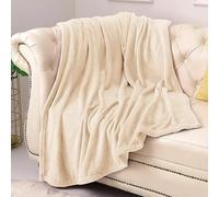 Plain Throw Fleece Blanket Supersoft Warm Cozy Sofa Settee Bed Cover for Home Couch & Bedroom (Cream, Single)