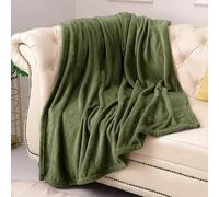 Plain Throw Fleece Blanket Supersoft Warm Cozy Sofa Settee Bed Cover for Home Couch & Bedroom (Green, Double)