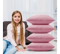 (Plain Velvet Cushion Cover Pink 4-Pack) Velvet Cushion Cover 4-Pack Bed Sofa Pillow Case