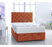 Plain Velvet Ottoman 3FT | 4FT | 4FT6 | 5FT | 6FT Foot Lift Bed Base and Memory Orthopaedic Mattress by Comfy Deluxe LTD (Orange, 4FT Small Double)