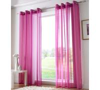 Plain Voile Curtain Panel, Ring Top Heading, Eyelet Voile Curtains, Sheer Voile Panels (59" x 54", Cerise)