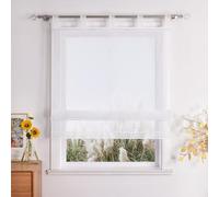 Plain Voile Roman Blind with Loops, Decorative Pleats Design, White, W x H 80 x 155 cm