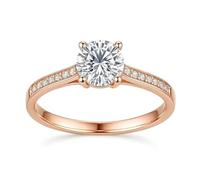 Plain Wedding Ring, Rose Gold Engagement Rings 9K 4 Prongs with Round Moissanite Size J 1/2