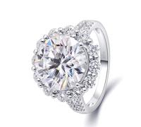 Plain Wedding Ring, White Gold Band Ring Woman 18K Flower Shape with 5ct Round Moissanite Size N 1/2
