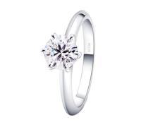Plain Wedding Ring, White Gold Pinky Ring for Women 14K 6 Claws Solitaire Round 6.5x6.5mm with Moissanite Size U 1/2