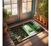 Plain Welcome Mat A Cozy Library With An Open Door Leading To A Lush Garden Doormat Fall Rugs Outdoor Fall Mats For Front Door(40X60CM)