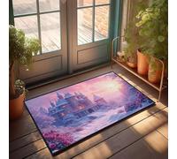 Plain Welcome Mat A Snowy Castle At Sunset With Vibrant Flowers In The Foreground Doormat Fall Rugs Outdoor Fall Mats For Front Door(50X80CM)
