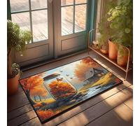 Plain Welcome Mat Autumn Leaves, Butterflies, Jar, Cabin, Stream Doormat Fall Rugs Outdoor Fall Mats For Front Door(65X90CM)