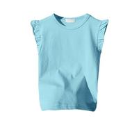 Plain White T Shirt Kids Girls Ruffle Sleeve Tank Tops Soft Comfortable Basic Tee Casual Summer Blouse for Toddler Kids (Light Blue, 5-6Years)
