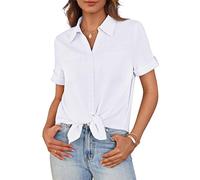 Plain White T Shirt Women Lapel Button Down Summer Casual Basic Tunic Tops CL365-02/White S