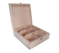 Plain Wood/New Wooden Chest Tea Bags Box 9 Compartments - Scrapbooking - Decoupage - Keepsake Box
