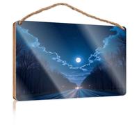 Plain Wood Signs for Crafts A Serene Night Road Under A Full Moon Fall Front Door Decor Funny Hunting Gifts(23X35CM)