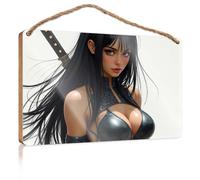 Plain Wood Signs for Crafts A Woman with Long Black Hair Holding A Sword Fall Front Door Decor Funny Hunting Gifts(20X30CM)