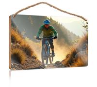 Plain Wood Signs for Crafts Rider On Mountain Bike Trail At Sunset Fall Front Door Decor Funny Hunting Gifts(23X35CM)