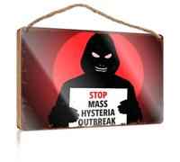 Plain Wood Signs for Crafts Stop Mass Hysteria Outbreak Bathroom Wall Art Wooden Hanging Plaque Sign(23X35CM)
