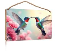 Plain Wood Signs for Crafts Two Colorful Hummingbirds Face Each Other with Flowers in The Background Fall Front Door Decor Funny Hunting Gifts(20X30CM)
