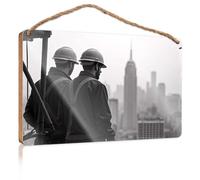 Plain Wood Signs for Crafts Two Construction Workers Admire The City Skyline Fall Front Door Decor Funny Hunting Gifts(23X35CM)