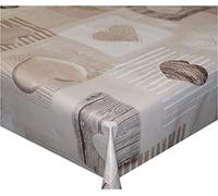 Plain Wooden Brown Beige Hearts PVC Tablecloth White Natural Wood Effect Patchwork Love Hearts PVC Plastic Vinyl Oilcloth Wipe Clean Table Cloth Protector (Oval 180cm x 135cm 72" x 52" inches)