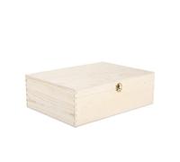 Plain Wooden Storage Box With Hinged Lid Front Clasp DIY Craft Crate Treasure Chest Jewellery Box (Set:L+M+S)