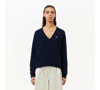 Plain Wool V-Neck Jumper with Embroidered Logo Navy Blue