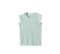 Plain Yellow Girls T-Shirts Summer Ruffle Sleeve Tops Ruffle Neck A-Line Blouse Kids Loose Elegant Shirt Leisure Fashion Top Children's Clothing (Green, 6-7 Years)