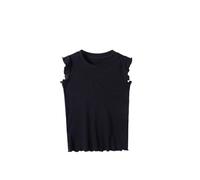Plain Yellow Girls T-Shirts Summer Ruffle Sleeve Tops Ruffle Neck A-Line Blouse Kids Loose Elegant Shirt Leisure Fashion Top Children's Clothing (Black, 9-10 Years)