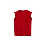 Plain Yellow Girls T-Shirts Summer Ruffle Sleeve Tops Ruffle Neck A-Line Blouse Kids Loose Elegant Shirt Leisure Fashion Top Children's Clothing (Red, 9-10 Years)