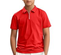 Plain Yellow T Shirt Kids Boys Short Sleeve Shirt Breathable Blend Classic Fit Casual Wear for School Outdoor Daily Activities (B-Red, 11-12 Years)