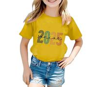 Plain Yellow T Shirt Kids Girls Cute Graphic Print Round Neck Short Sleeve T-Shirt Summer Casual Workout Tee Teen Clothing Blue Basic Top (Yellow #2, 4-5 Years)