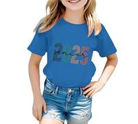 Plain Yellow T Shirt Kids Girls Cute Graphic Print Round Neck Short Sleeve T-Shirt Summer Casual Workout Tee Teen Clothing Blue Basic Top (Blue #2, 4-5 Years)