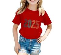 Plain Yellow T Shirt Kids Girls Cute Graphic Print Round Neck Short Sleeve T-Shirt Summer Casual Workout Tee Teen Clothing Blue Basic Top (Red #2, 4-5 Years)