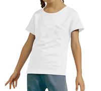 Plain Yellow T Shirt Kids Girls Summer Short Sleeve Blouse Casual Tee Top with Heart Pocket for Daily Wear (White, 12-13 Years)