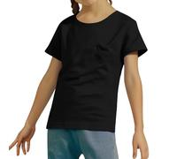 Plain Yellow T Shirt Kids Girls Summer Short Sleeve Blouse Casual Tee Top with Heart Pocket for Daily Wear (Black, 14-15 Years)