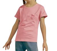 Plain Yellow T Shirt Kids Girls Summer Short Sleeve Blouse Casual Tee Top with Heart Pocket for Daily Wear (10-11 Years)