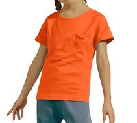 Plain Yellow T Shirt Kids Girls Summer Short Sleeve Blouse Casual Tee Top with Heart Pocket for Daily Wear (Orange, 10-11 Years)