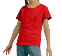 Plain Yellow T Shirt Kids Girls Summer Short Sleeve Blouse Casual Tee Top with Heart Pocket for Daily Wear (Red, 12-13 Years)