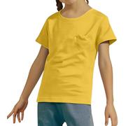 Plain Yellow T Shirt Kids Girls Summer Short Sleeve Blouse Casual Tee Top with Heart Pocket for Daily Wear (Yellow, 10-11 Years)