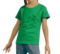 Plain Yellow T Shirt Kids Girls Summer Short Sleeve Blouse Casual Tee Top with Heart Pocket for Daily Wear (Green, 10-11 Years)