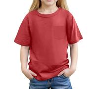 Plain Yellow T Shirt Kids Girls Summer Short Sleeve Pocket Blouse Casual Basic Tee Top for Kids Comfortable Blend Crewneck Original T-Shirt (Brick Red, 10-11 Years)