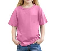 Plain Yellow T Shirt Kids Girls Summer Short Sleeve Pocket Blouse Casual Basic Tee Top for Kids Comfortable Blend Crewneck Original T-Shirt (11-12 Years)