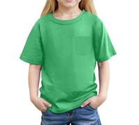 Plain Yellow T Shirt Kids Girls Summer Short Sleeve Pocket Blouse Casual Basic Tee Top for Kids Comfortable Blend Crewneck Original T-Shirt (Green, 10-11 Years)