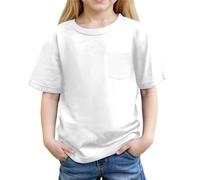 Plain Yellow T Shirt Kids Girls Summer Short Sleeve Pocket Blouse Casual Basic Tee Top for Kids Comfortable Blend Crewneck Original T-Shirt (White, 3-4 Years)