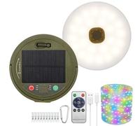 plainshe 10m Retractable Solar Camping String Lights,USB Rechargeable,1800mAh Battery,8 Lighting Modes,IP44 SplashProof, Stowable Portable for Camping,Tents,RV,Garden (RGB/Solar and USB Charge)