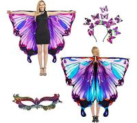 plainshe Butterfly Wings Double-Sided, Fairy Wings for Adults, Halloween Costumes for Women, 3PCS Butterfly Cape Set (Double-Sided 14)