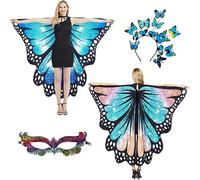 plainshe Butterfly Wings Double-Sided, Fairy Wings for Adults, Halloween Costumes for Women, 3PCS Butterfly Cape Set