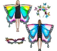 plainshe Butterfly Wings Double-Sided, Fairy Wings for Adults, Halloween Costumes for Women, 3PCS Butterfly Cape Set (Double-Sided 1)