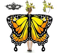 plainshe Butterfly Wings for Girls, Butterfly Costume for Halloween, Fairy Wing Kids, 3PCS Butterfly Cape Set (Orange Yellow)